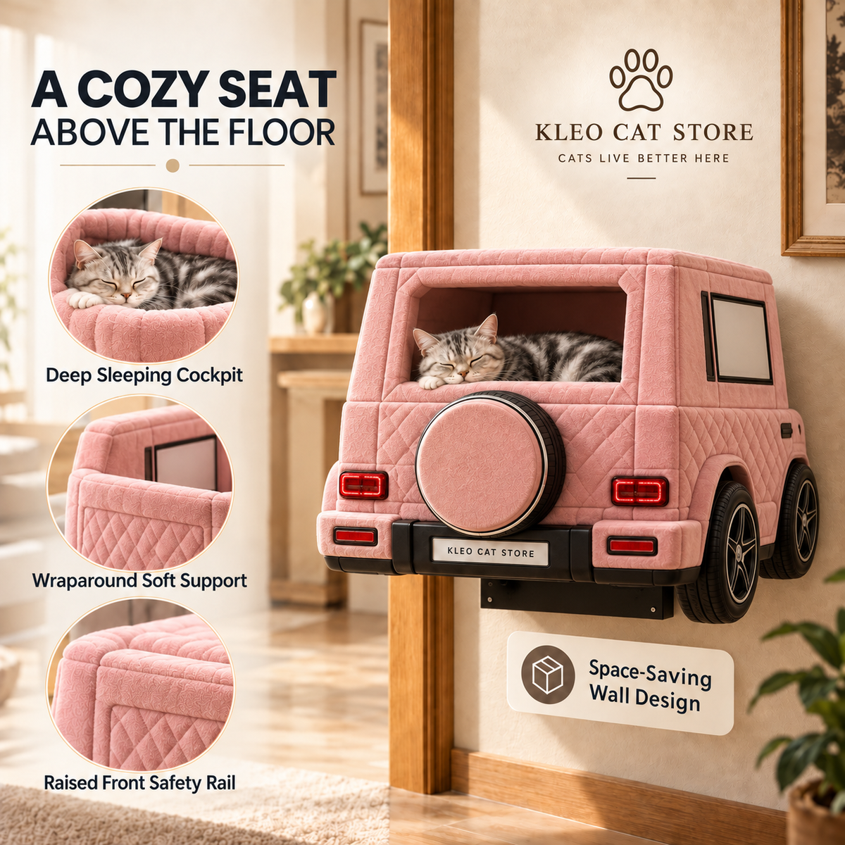 Kleo Ride™ – Premium Wall-Mounted Car Bed for Cats | Pre-Order