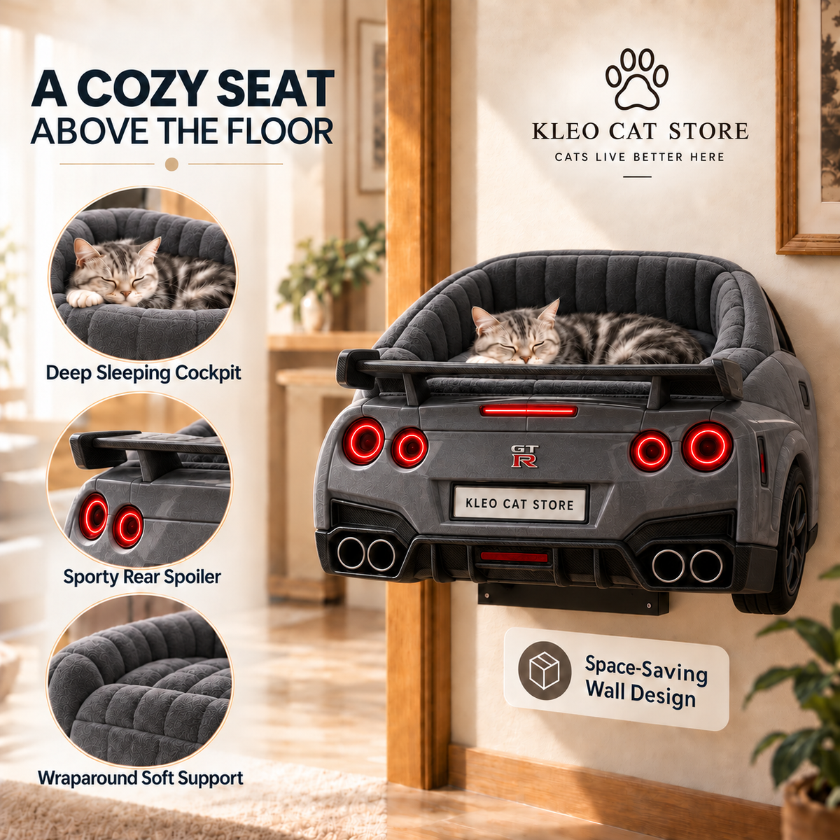 Kleo Ride™ – Premium Wall-Mounted Car Bed for Cats | Pre-Order